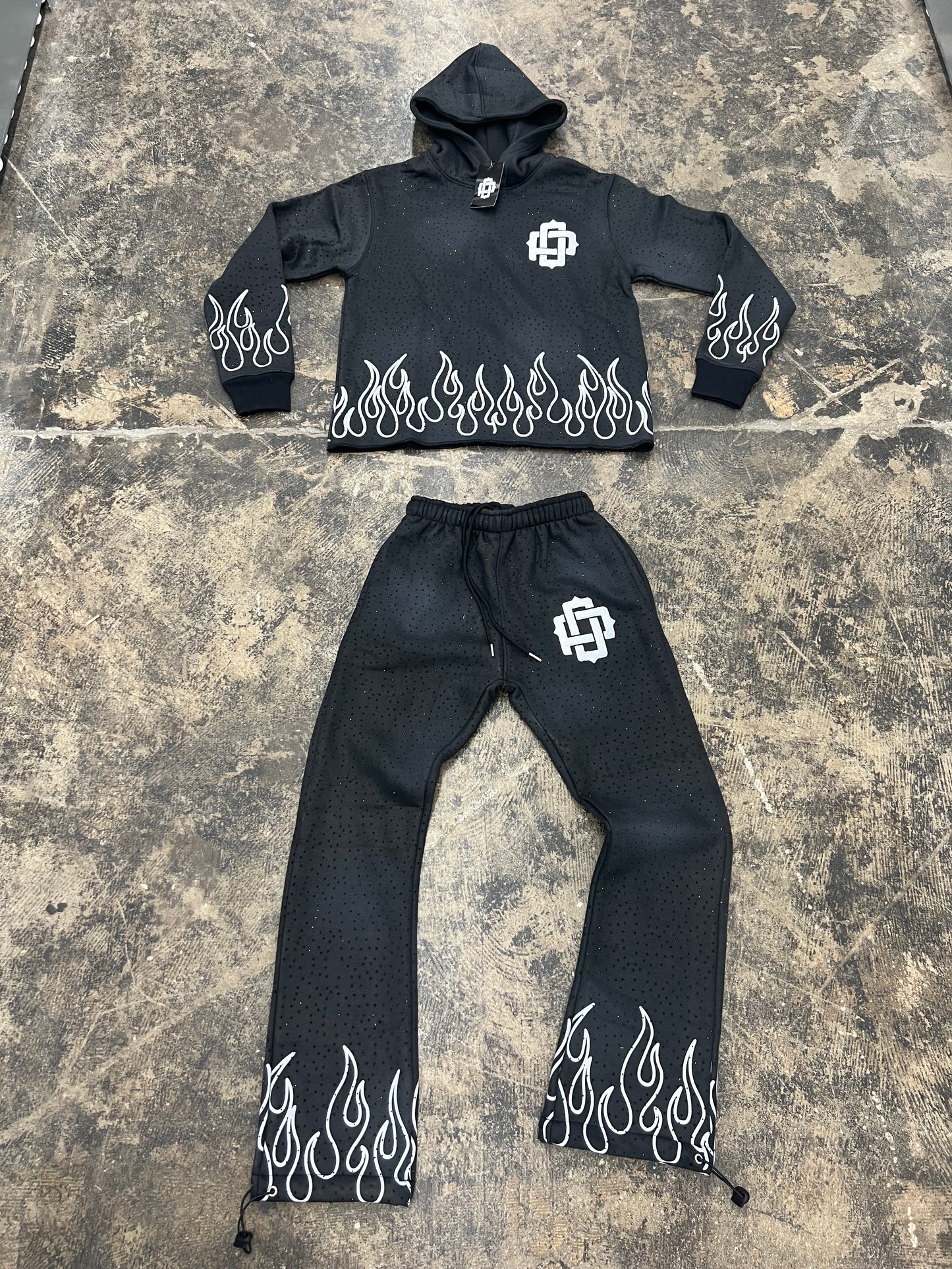 Popular OutKast Flamed “ Black Rhinestone “ Sweatsuit