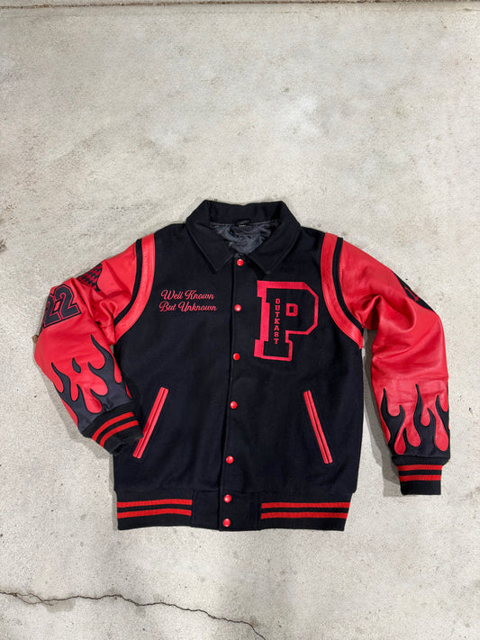 Popular OutKast “Black & Fire Red” Varsity Jacket